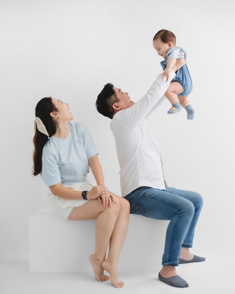 Family portrait session in a minimalist studio