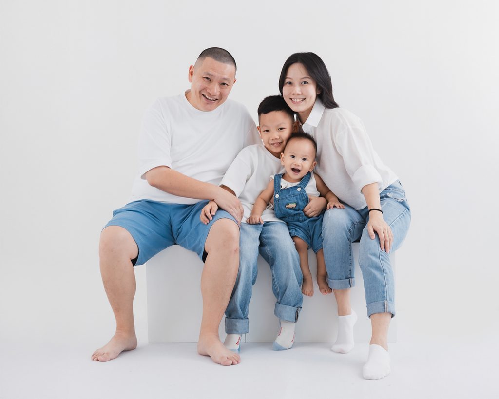 Family portrait session in a minimalist studio